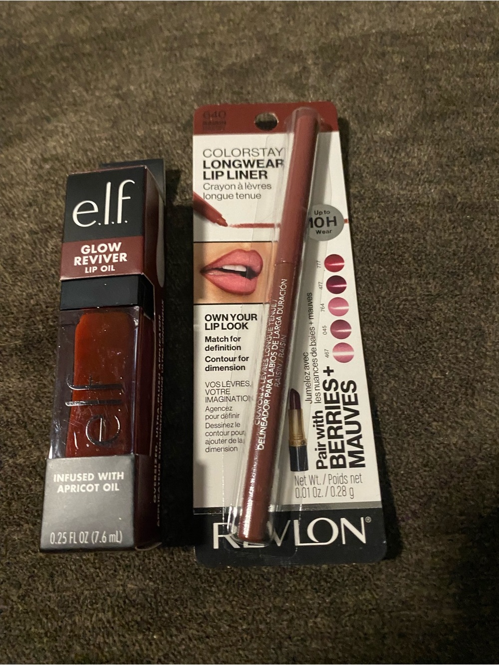e.l.f. Glow Reviver Lip Oil & Revlon ColorStay Longwear Lip Liner - Berry/Mauve